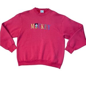 Vintage Mickey Mouse Unisex Red Embroidered Sweatshirt Size Large 1990’s Mickey‎